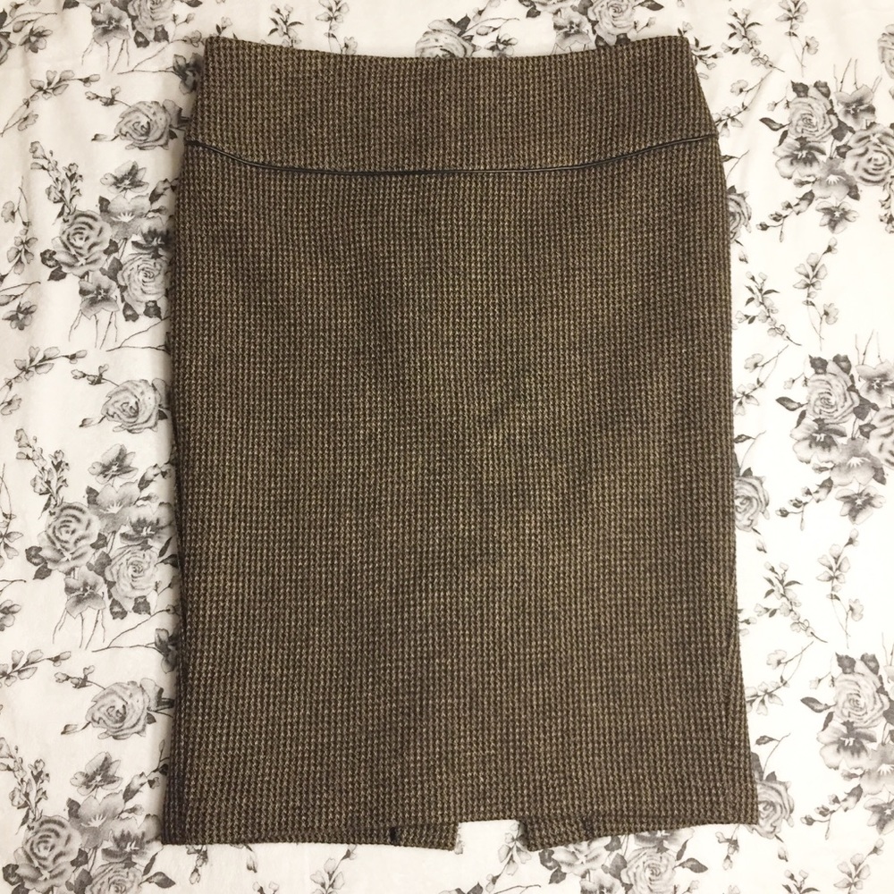Zara Basic | Brown Tweed Pencil Midi Skirt